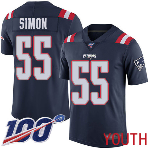 New England Patriots Football #55 100th Season Rush Vapor Limited Navy Blue Youth John Simon NFL Jersey->women nfl jersey->Women Jersey